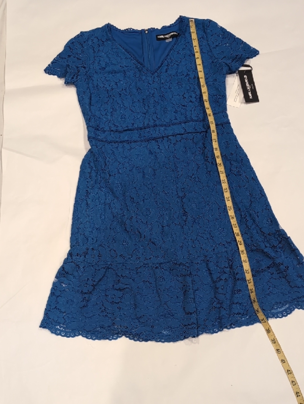 Karl Lagerfeld Women's Cobalt Blue Lace V-Neck Dress - 10 - Picture 3 of 12